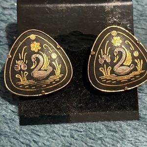 Vintage Damascene Earrings Pierced Gold?